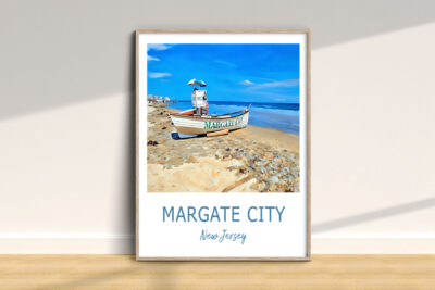 Margate City lifeguard boat on New Jersey beach