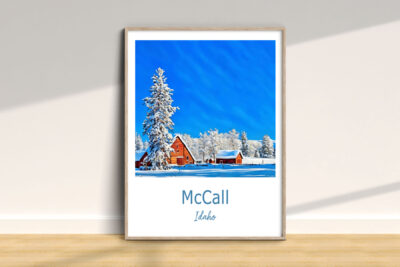 Framed winter scene in McCall, Idaho landscape