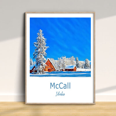 Framed winter scene in McCall, Idaho landscape
