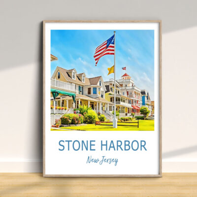 Stone Harbor poster with American flag, New Jersey