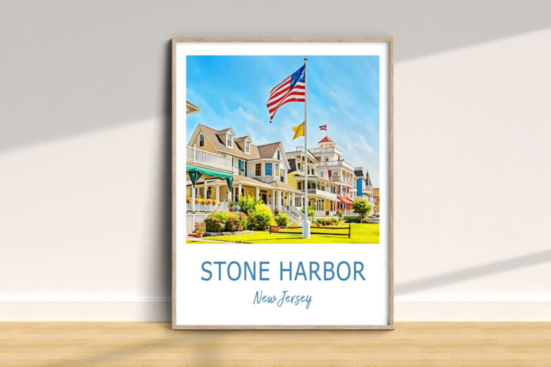 Stone Harbor poster with American flag, New Jersey