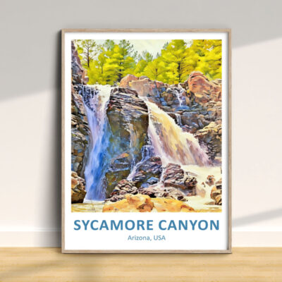 Framed Sycamore Canyon waterfall art print, Arizona USA.
