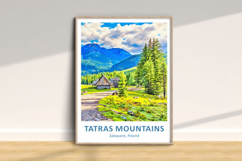 Colorful painting of Tatra Mountains in Zakopane, Poland