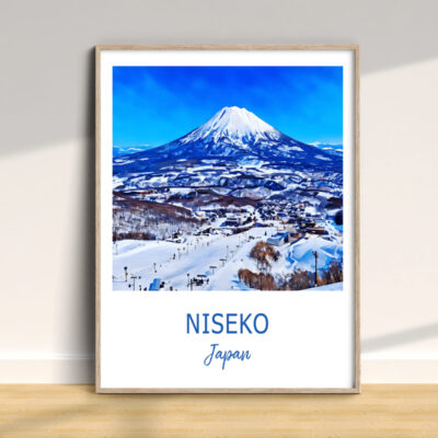Niseko Japan snowy landscape in art print.