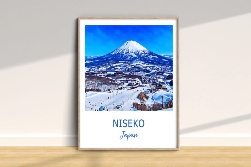 Niseko Japan snowy landscape in art print.