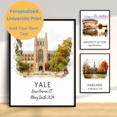 Personalized university prints for decor or gift.
