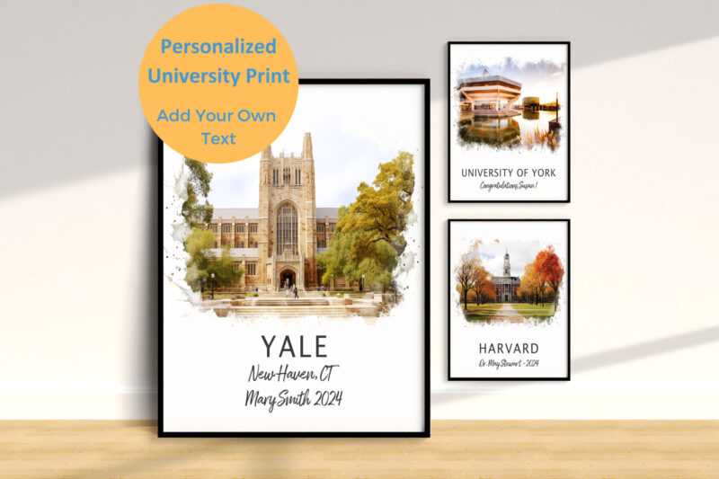 Personalized university prints for decor or gift.
