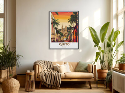 Cozy living room with Quito poster on wall
