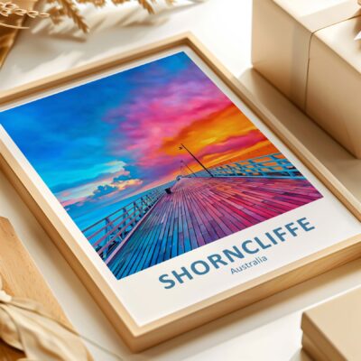 Colorful pier at sunset, Shorncliffe, Australia.