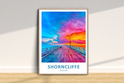 Vibrant sunset at Shorncliffe Pier, Australia.