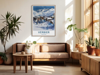 Cozy living room with Verbier wall art.