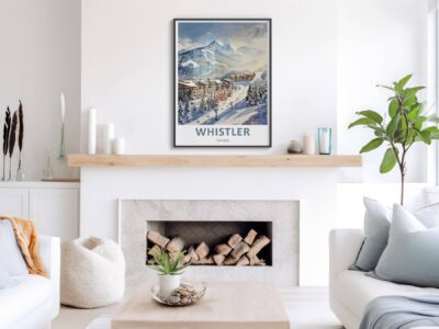 Modern living room with Whistler poster
