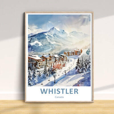 Whistler winter ski resort landscape art print.