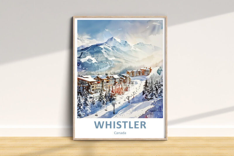 Whistler winter ski resort landscape art print.