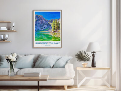Cozy living room with Bloomington Lake artwork.