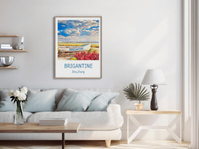 Living room with Brigantine, New Jersey wall art.