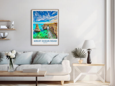 Living room with Great Ocean Road poster