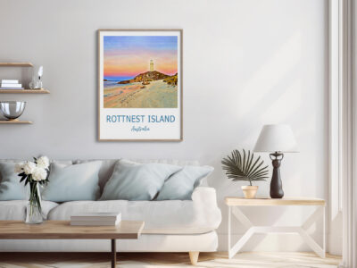 Living room with Rottnest Island artwork on wall.
