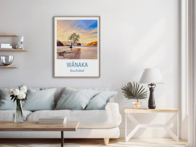 Living room with Wanaka New Zealand poster