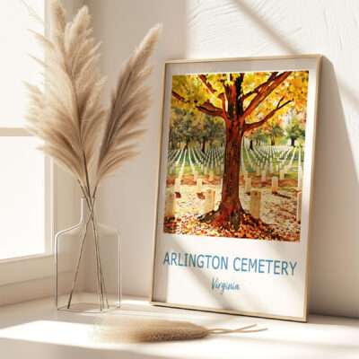 Arlington Cemetery autumn artwork on display.