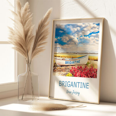 Decorative Brigantine poster in sunlit room.