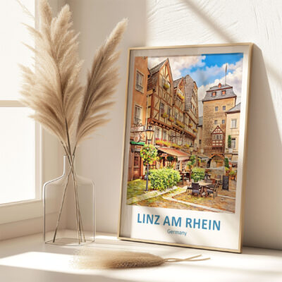 Linz am Rhein Germany poster with pampas vase decor.