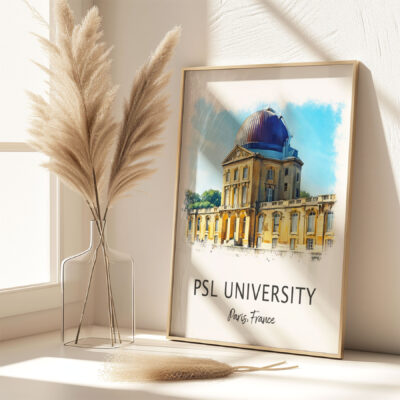PSL University poster with vase on window sill.