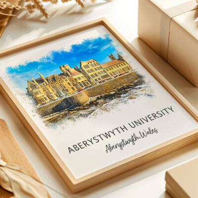Framed artwork of Aberystwyth University, Wales campus