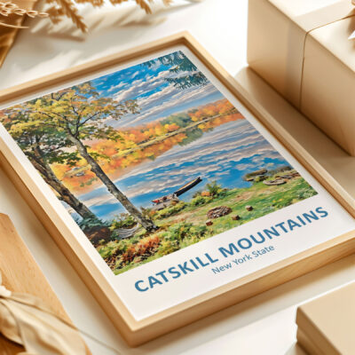 Catskill Mountains scenic painting, autumn landscape.