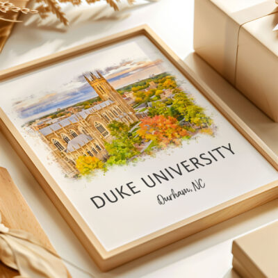 Framed Duke University artwork in autumn colors.