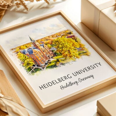 Heidelberg University framed print, vibrant campus illustration.