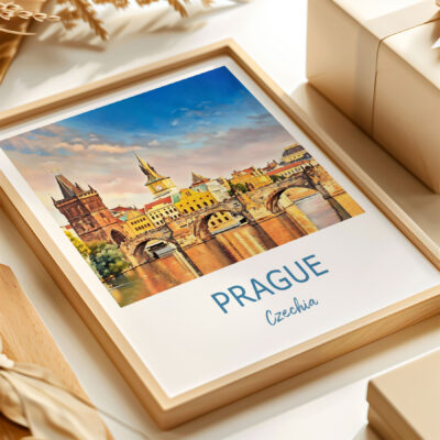 Framed scenic painting of Prague, Czechia.