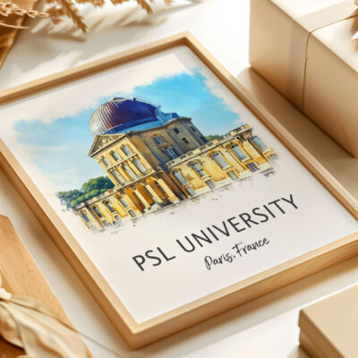 PSL University Paris framed watercolor painting.