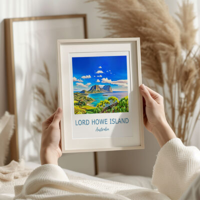 Framed artwork of Lord Howe Island, Australia.