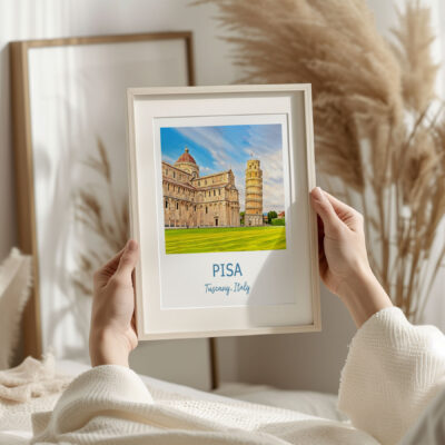 Framed picture of Pisa, Italy in hands