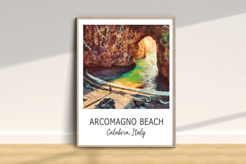 Arcomagno Beach artwork in frame, Calabria, Italy.
