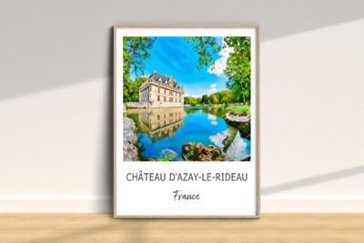 Château d'Azay-le-Rideau poster, France reflection art.