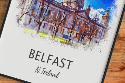 Watercolor of Belfast building, Northern Ireland.