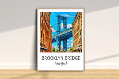Brooklyn Bridge illustration in New York City frame.