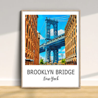 Brooklyn Bridge illustration in New York City frame.