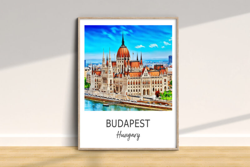 Framed Budapest Hungary Parliament illustration poster