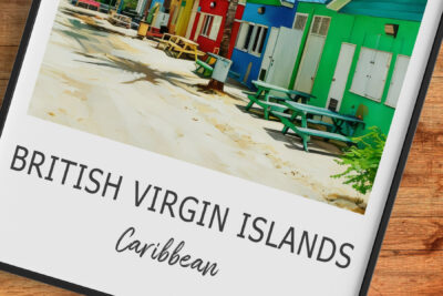Colorful beach scene in British Virgin Islands