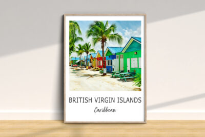 Colorful beach huts, British Virgin Islands, Caribbean.