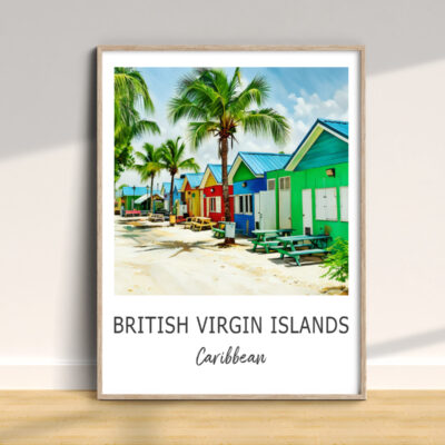 Colorful beach huts, British Virgin Islands, Caribbean.