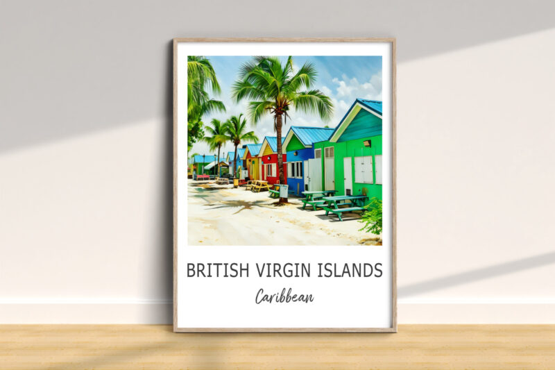 Colorful beach huts, British Virgin Islands, Caribbean.