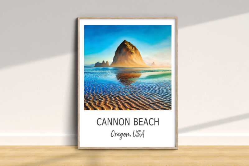 Framed art of Haystack Rock, Cannon Beach, Oregon.