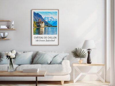 Château de Chillon poster in modern living room.