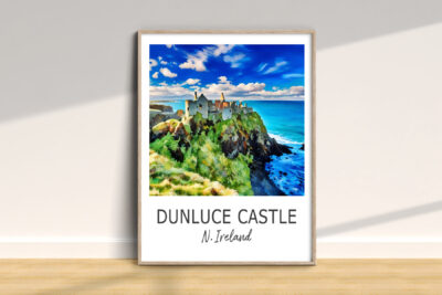 Scenic painting of Dunluce Castle, Northern Ireland.