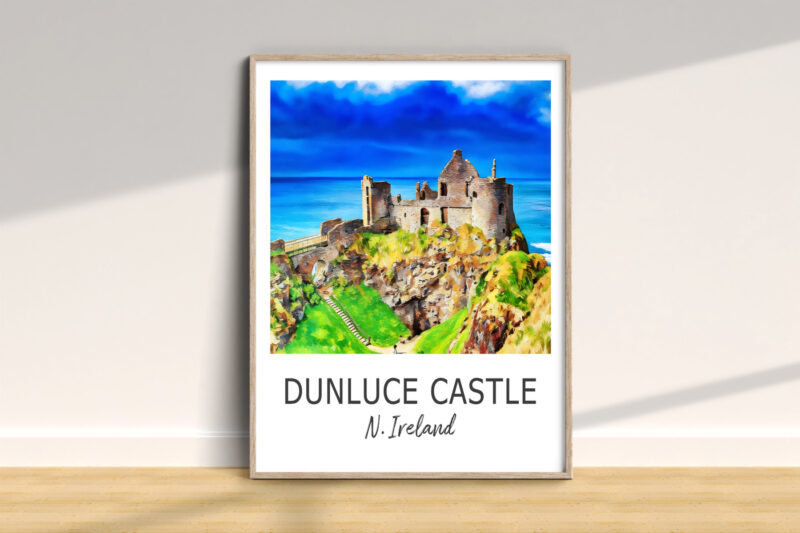 Colorful painting of Dunluce Castle, Northern Ireland