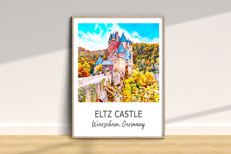 Eltz Castle artwork framed on wall